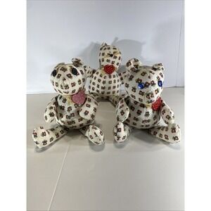 Vintage 1985 Midwest Cannon Falls Stuffed Bear Set W/ Floral Fabric Button Eyes